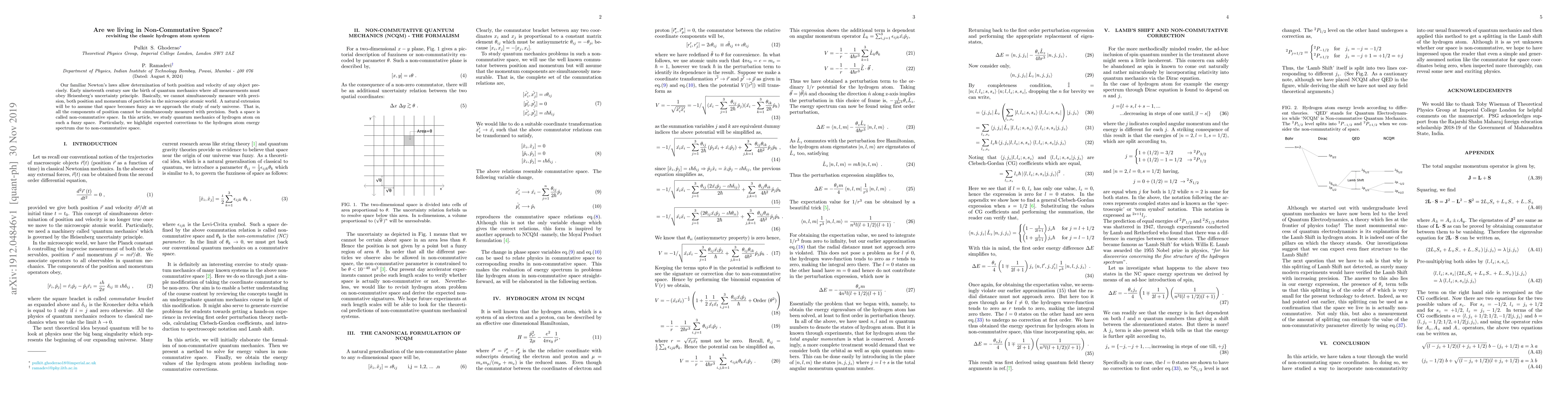 Thumbnail for Are we living in Non-Commutative Space? -- revisiting the classic
  hydrogen atom system