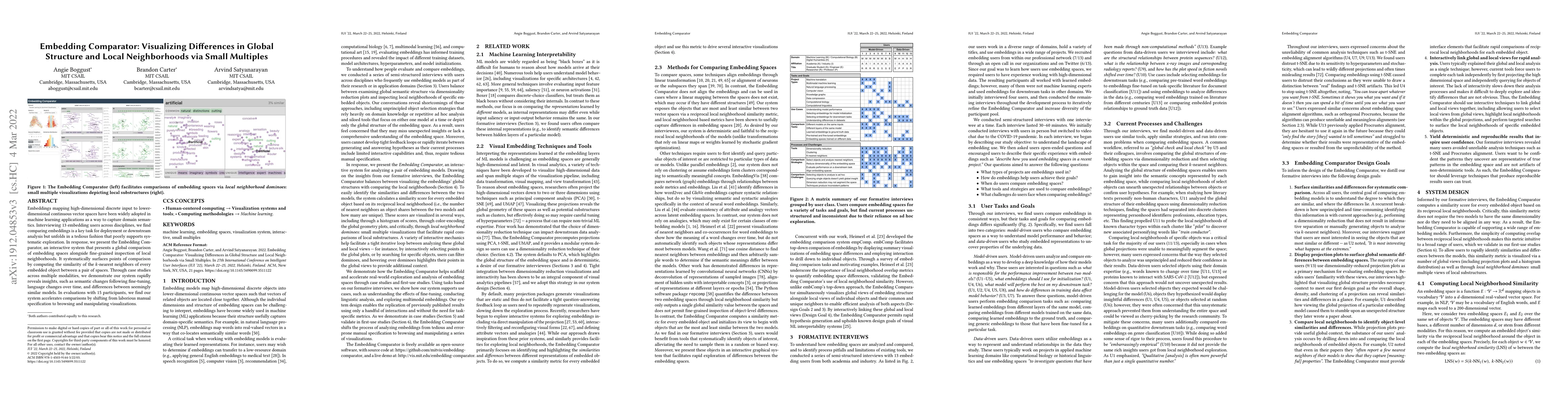 Thumbnail for Embedding Comparator: Visualizing Differences in Global Structure and
  Local Neighborhoods via Small Multiples