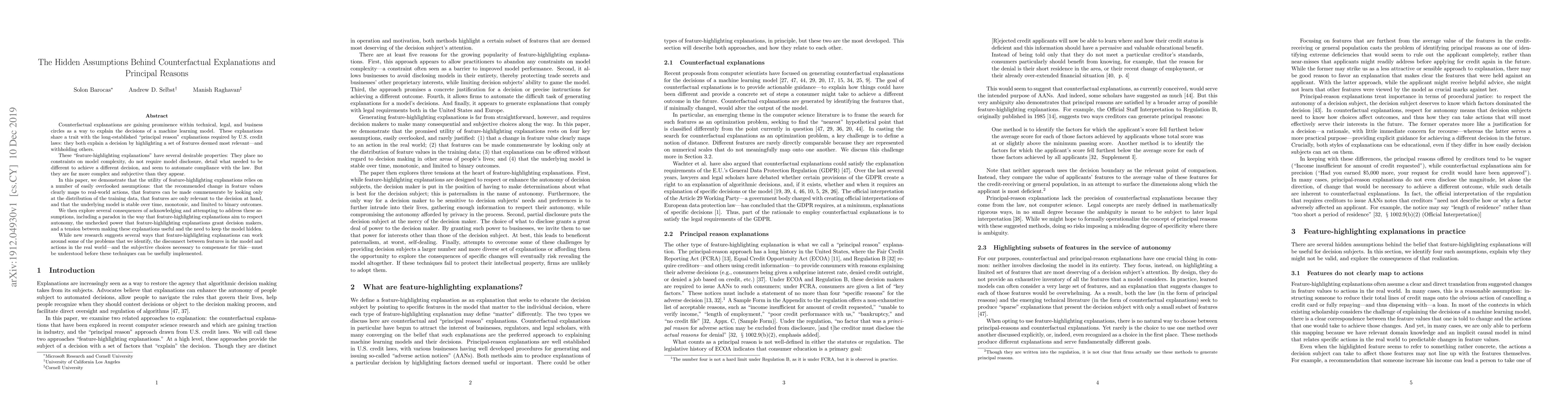 Thumbnail for The Hidden Assumptions Behind Counterfactual Explanations and Principal
  Reasons