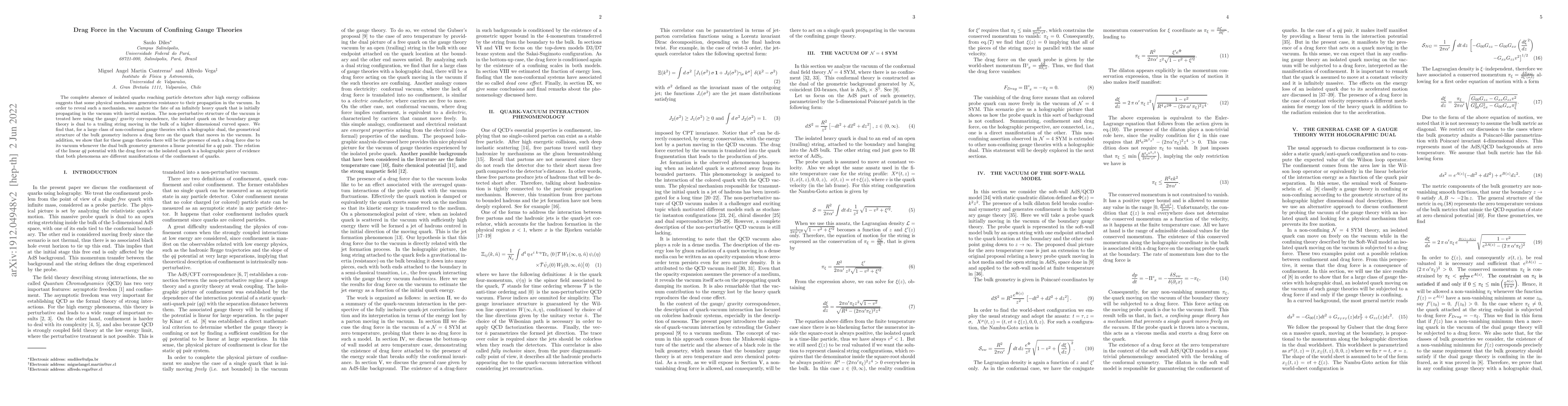 Thumbnail for Drag Force in the Vacuum of Confining Gauge Theories
