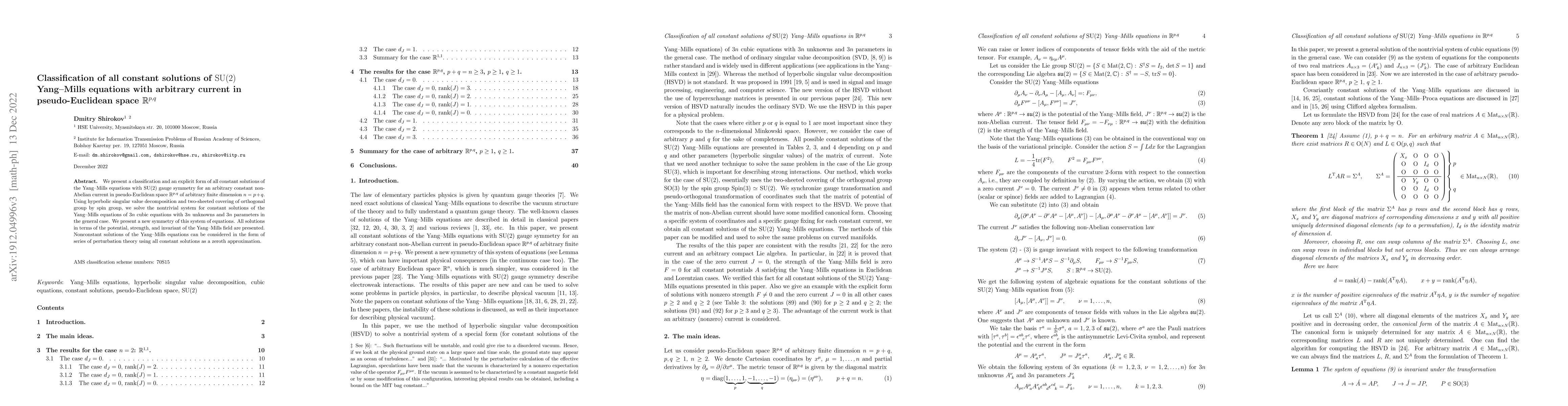 Thumbnail for Classification of all constant solutions of ${\rm SU}(2)$ Yang-Mills
  equations with arbitrary current in pseudo-Euclidean space ${\mathbb
  R}^{p,q}$