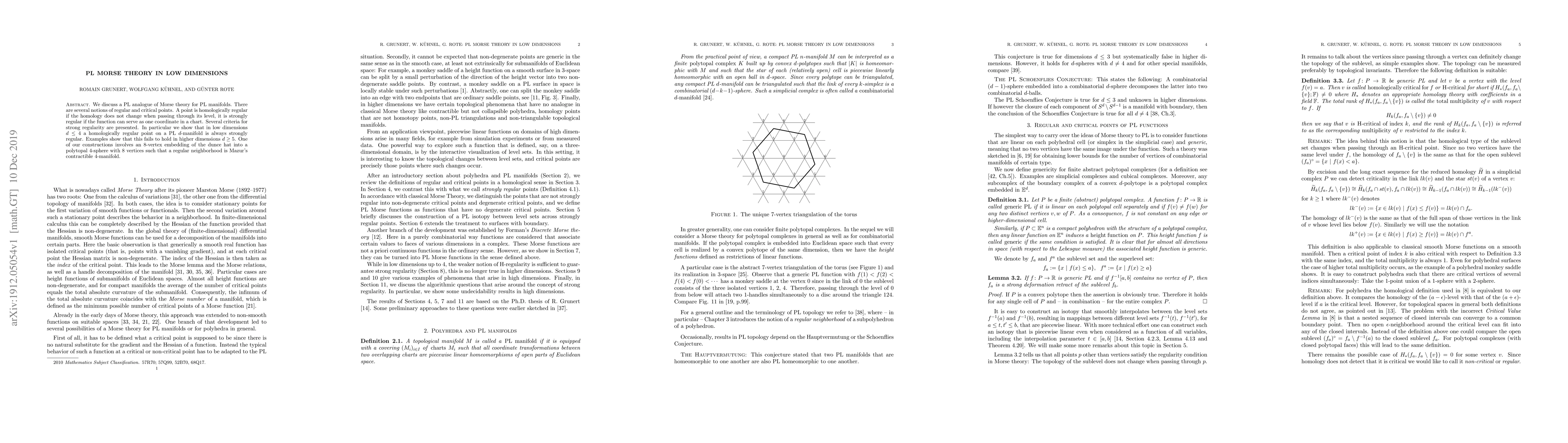 Thumbnail for PL Morse theory in low dimensions
