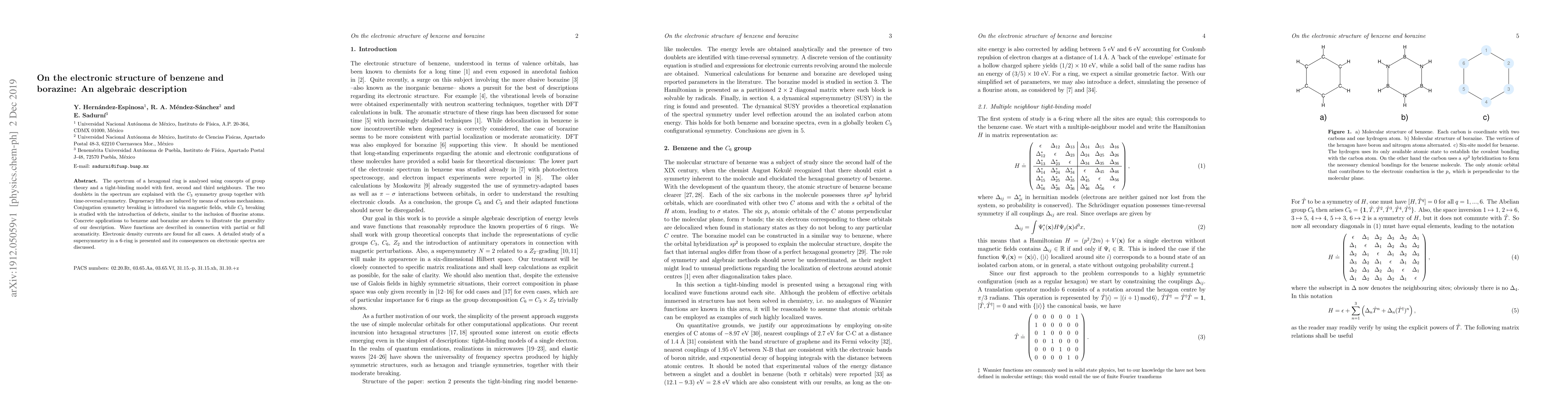 Thumbnail for On the electronic structure of benzene and borazine: An algebraic
  description