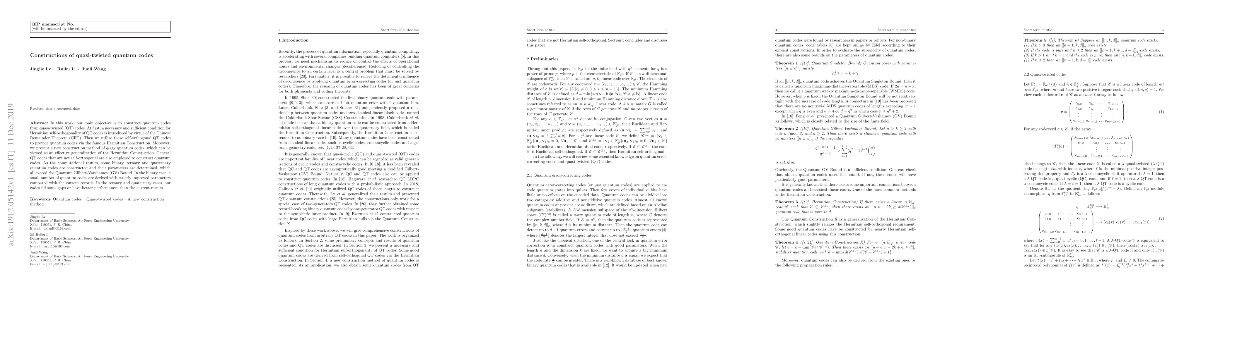 Thumbnail for Constructions of quasi-twisted quantum codes