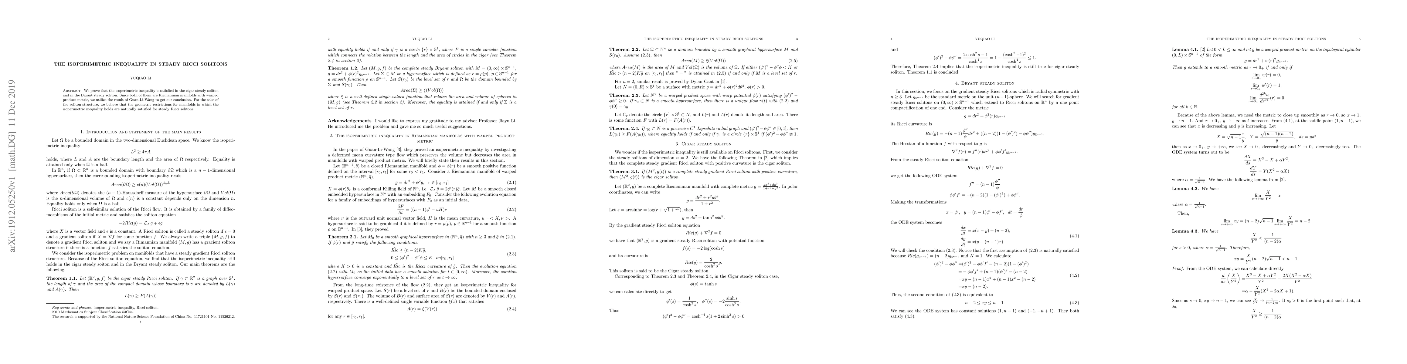 Thumbnail for The isoperimetric inequality in steady Ricci solitons