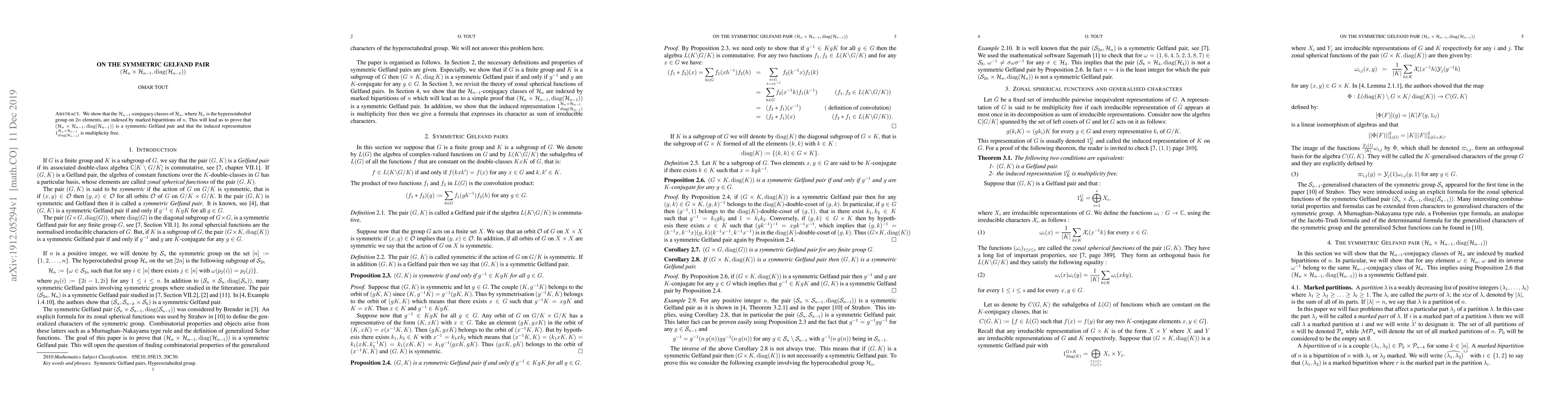Thumbnail for On the symmetric Gelfand pair $(\mathcal{H}_n\times
  \mathcal{H}_{n-1},diag (\mathcal{H}_{n-1}))$