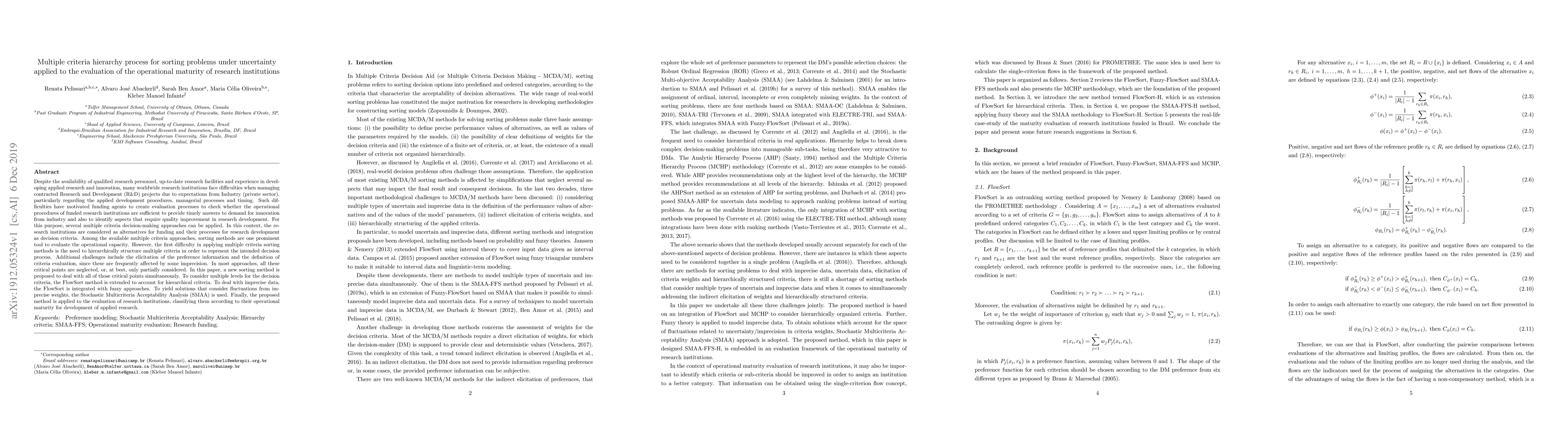 Thumbnail for Multiple criteria hierarchy process for sorting problems under
  uncertainty applied to the evaluation of the operational maturity of research
  institutions