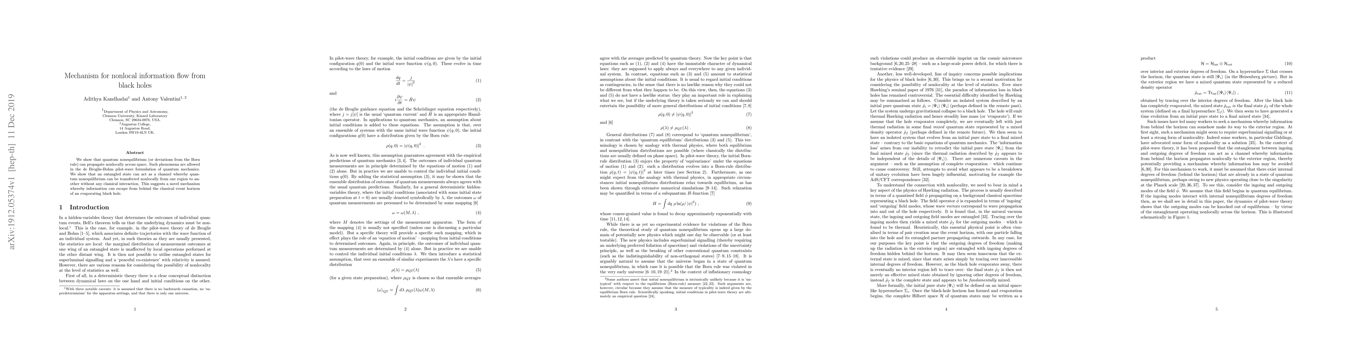 Thumbnail for Mechanism for nonlocal information flow from black holes