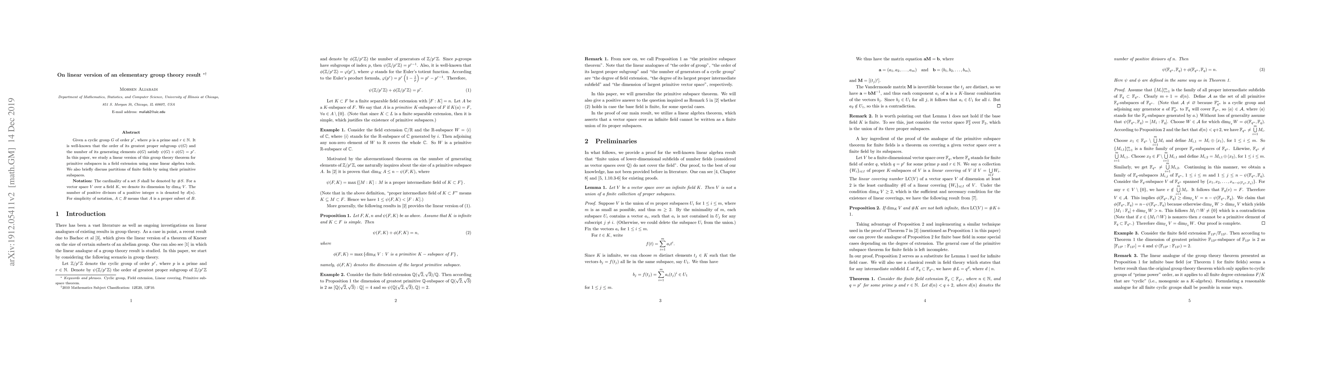 Thumbnail for On linear version of an elementary group theory result