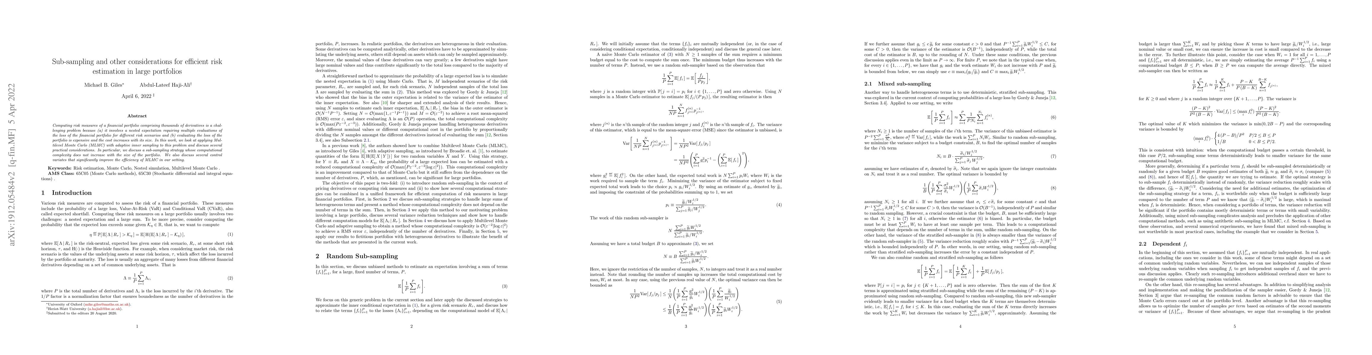 Thumbnail for Sub-sampling and other considerations for efficient risk estimation in
  large portfolios