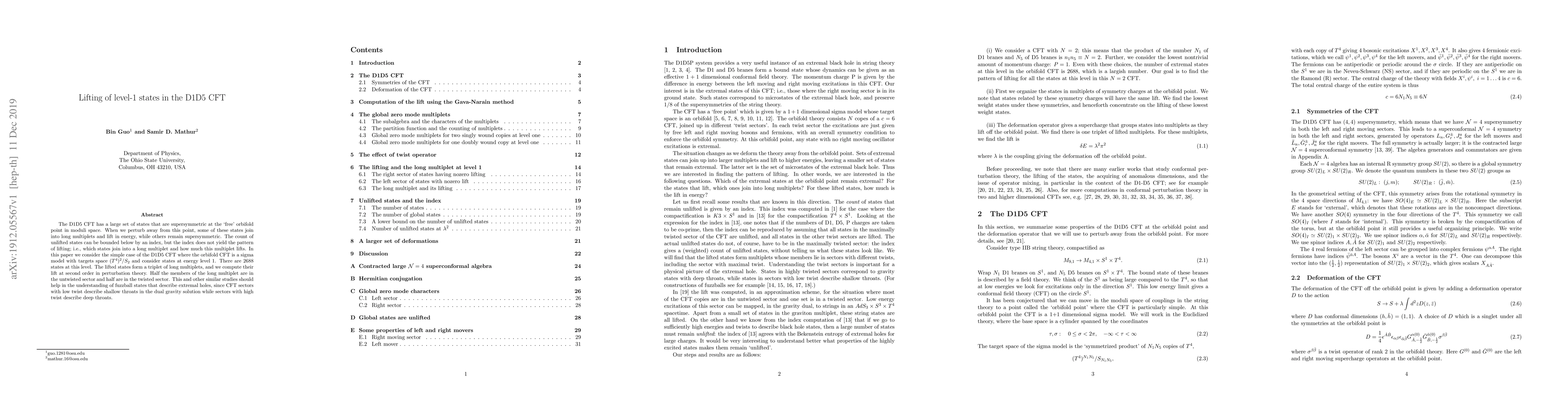 Thumbnail for Lifting of level-1 states in the D1D5 CFT