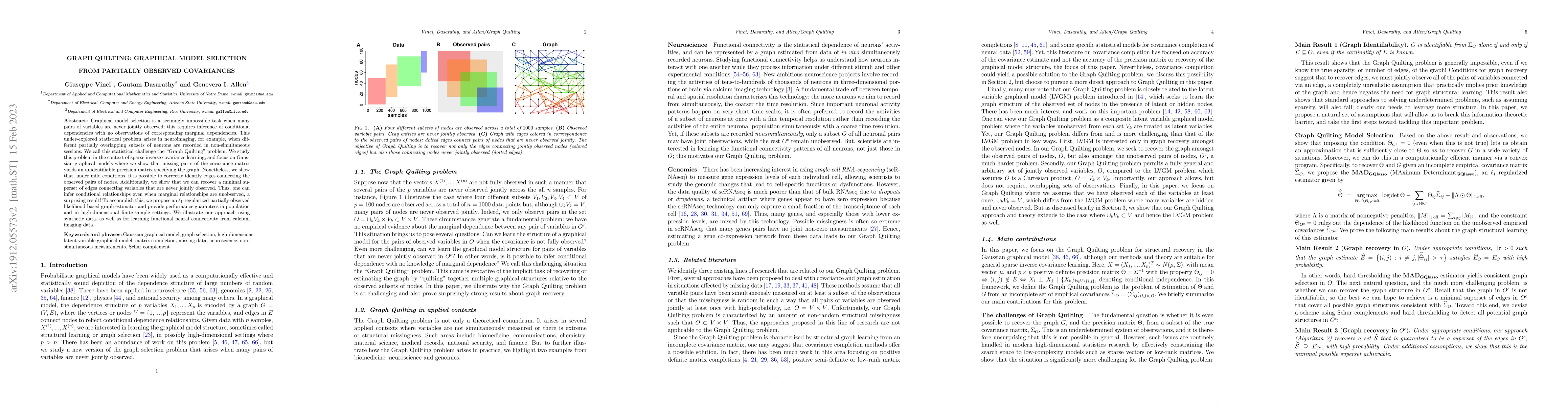 Thumbnail for Graph quilting: graphical model selection from partially observed
  covariances