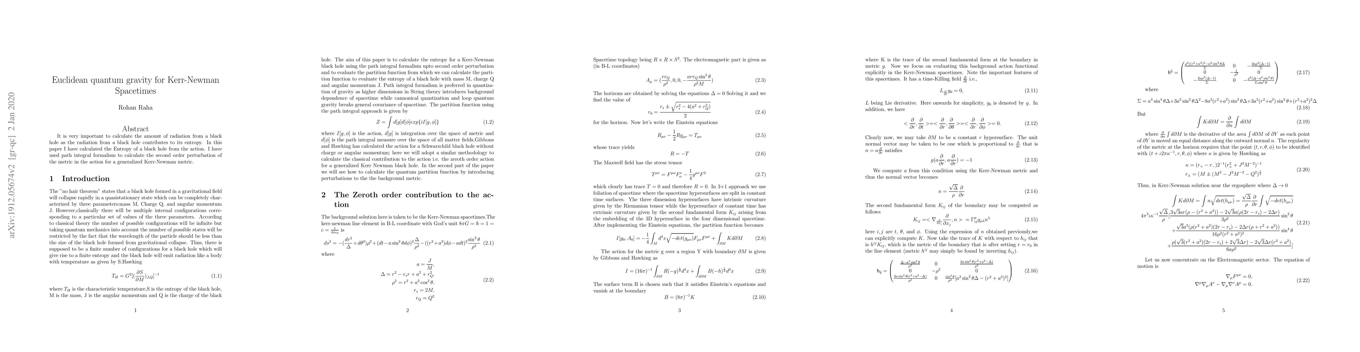 Thumbnail for Euclidean quantum gravity for Kerr-Newman Spacetimes