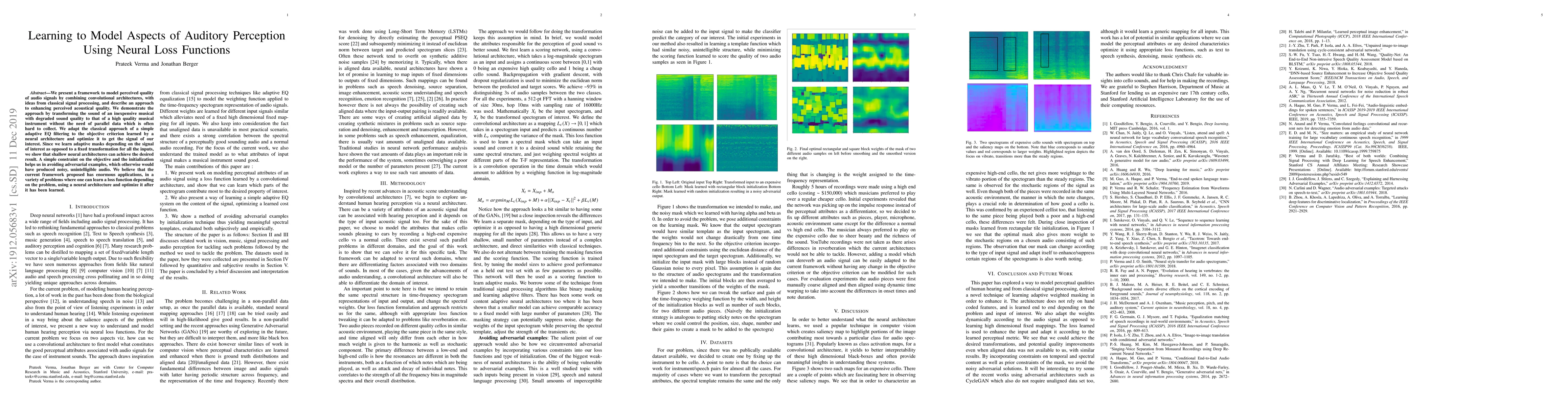 Thumbnail for Learning to Model Aspects of Hearing Perception Using Neural Loss
  Functions