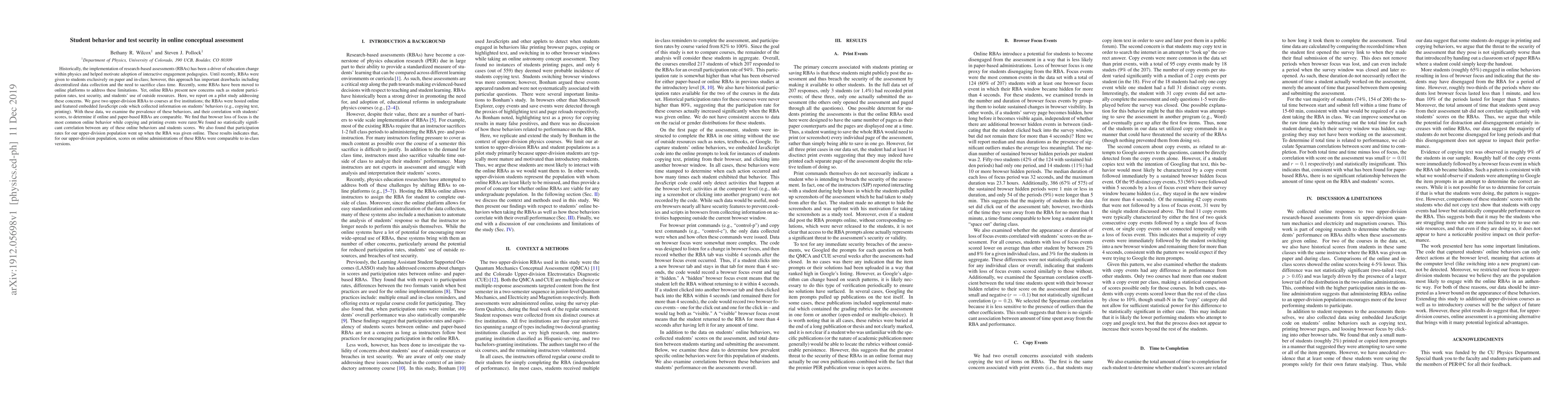 Thumbnail for Student behavior and test security in online conceptual assessment