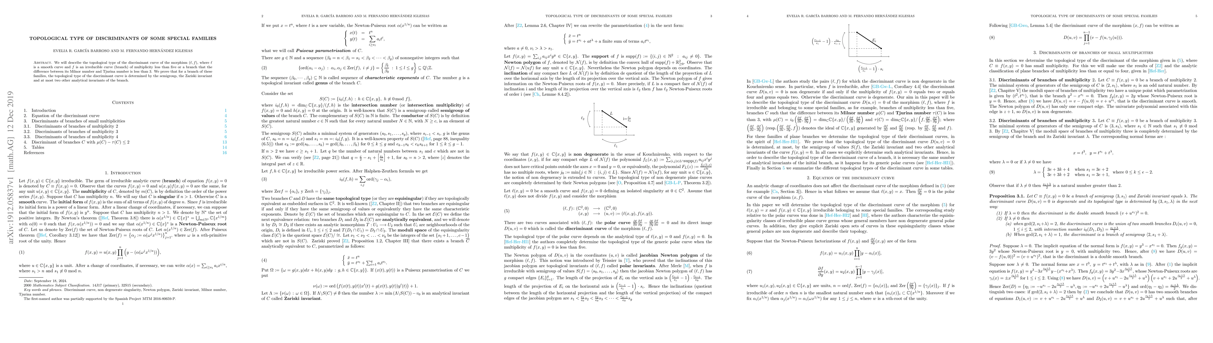 Thumbnail for Topological type of discriminants of some special families