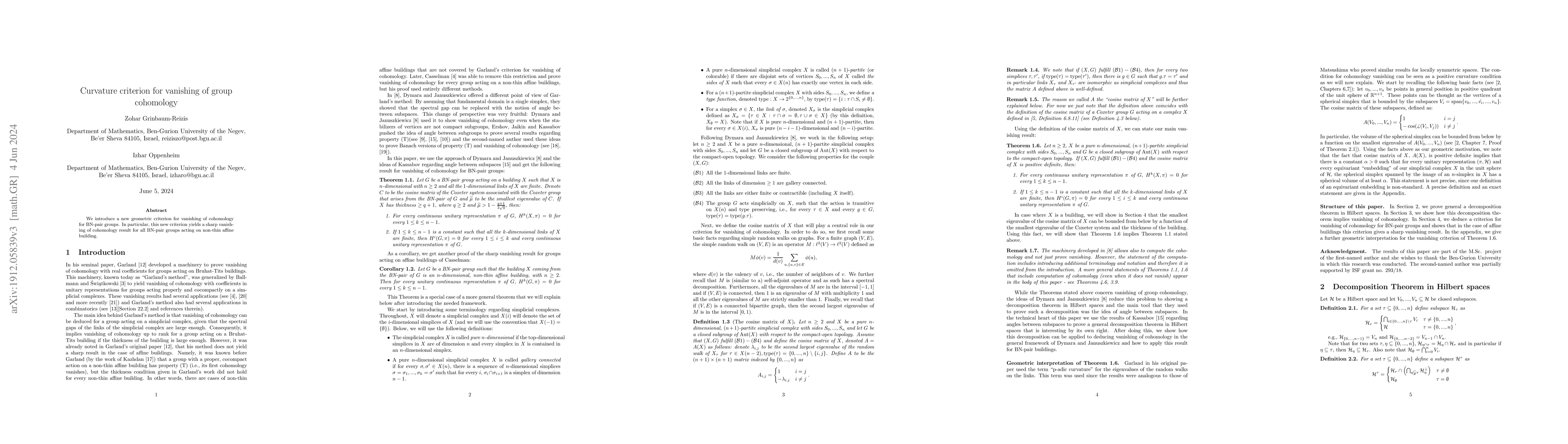 Thumbnail for Curvature criterion for vanishing of group cohomology