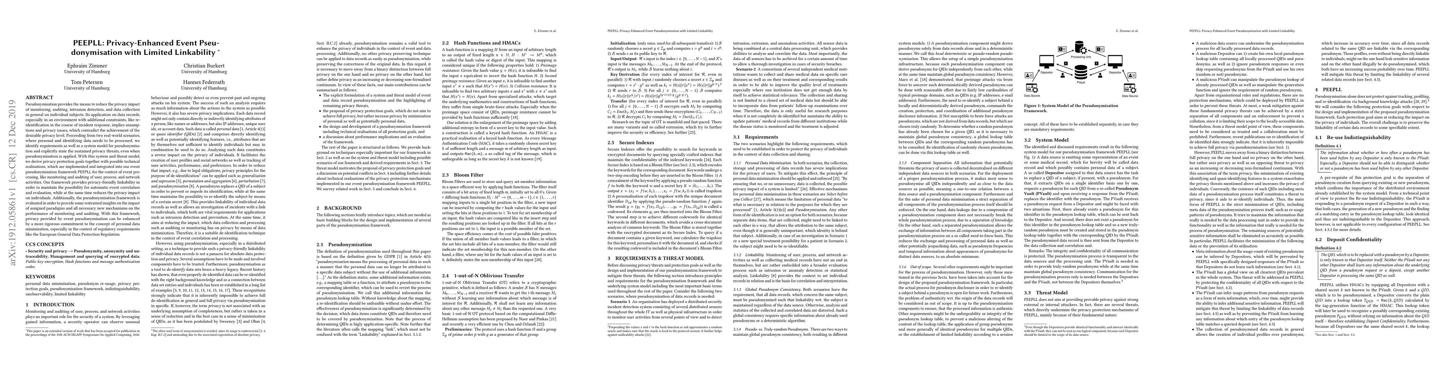 Thumbnail for PEEPLL: Privacy-Enhanced Event Pseudonymisation with Limited Linkability