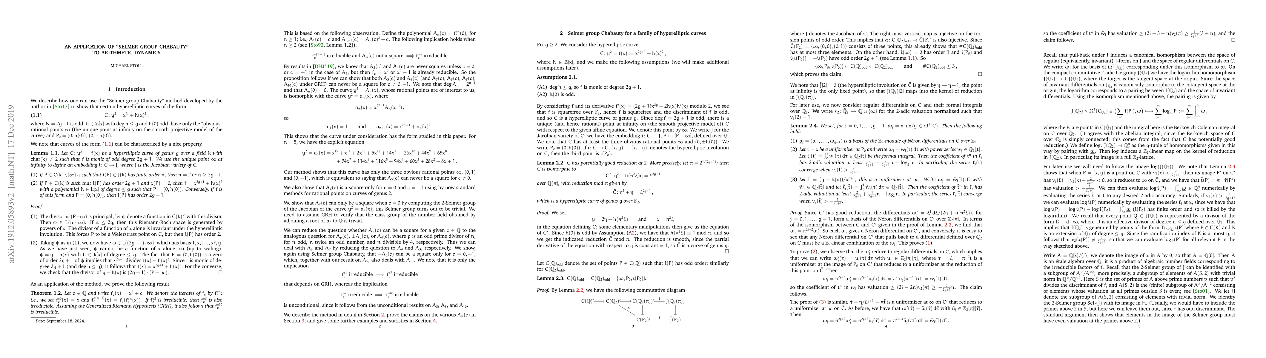 Thumbnail for An application of "Selmer group Chabauty" to arithmetic dynamics