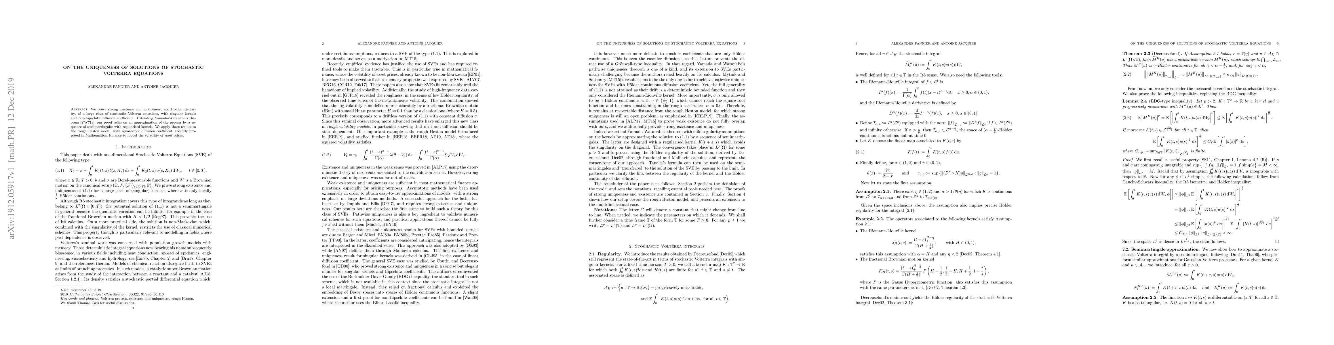 Thumbnail for On the uniqueness of solutions of stochastic Volterra equations