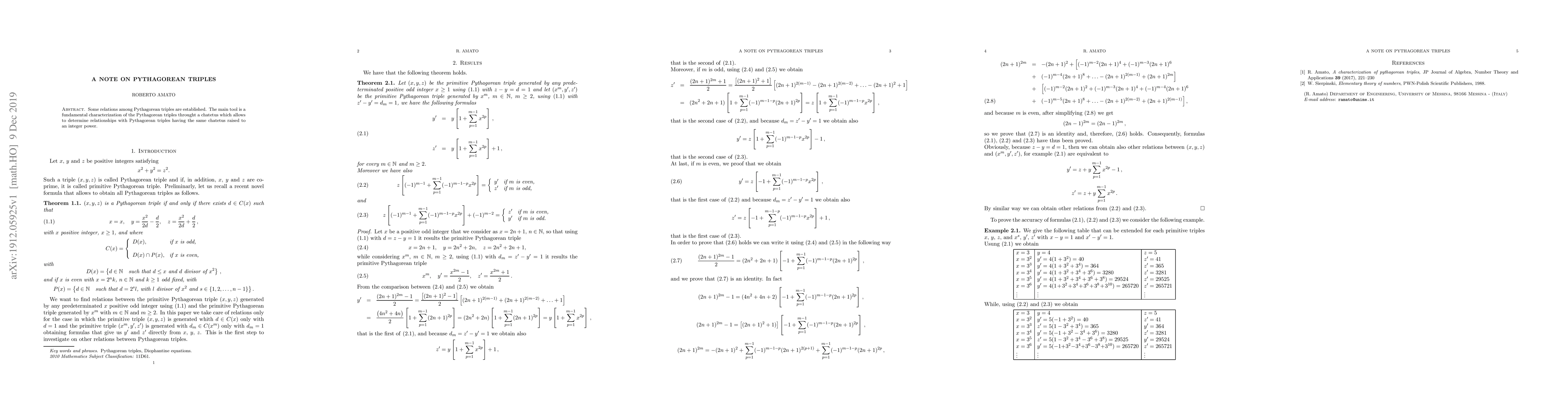 Thumbnail for A note on Pythagorean Triples
