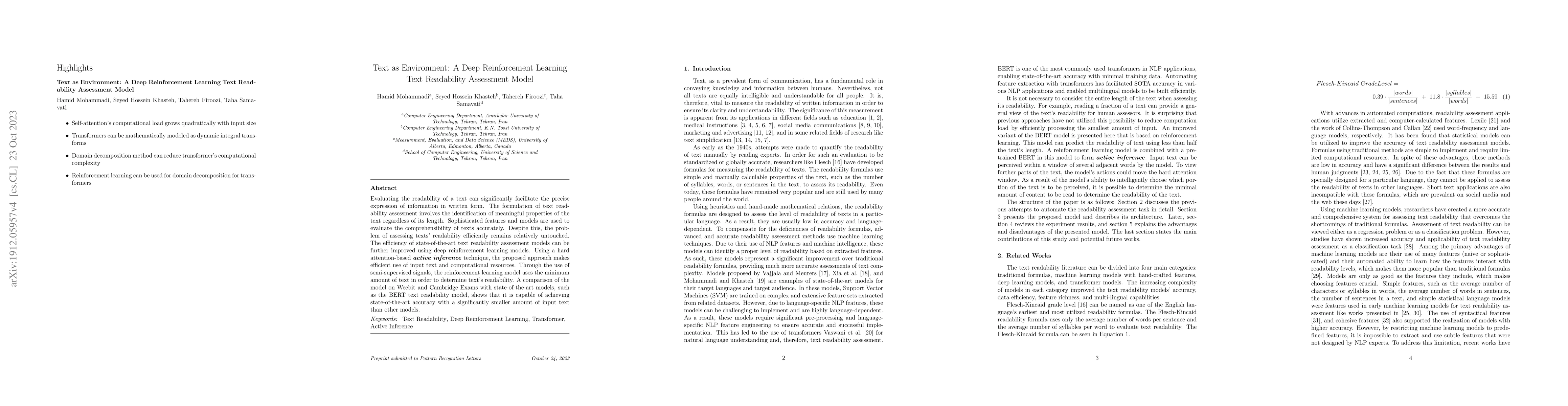 Thumbnail for Text as Environment: A Deep Reinforcement Learning Text Readability
  Assessment Model