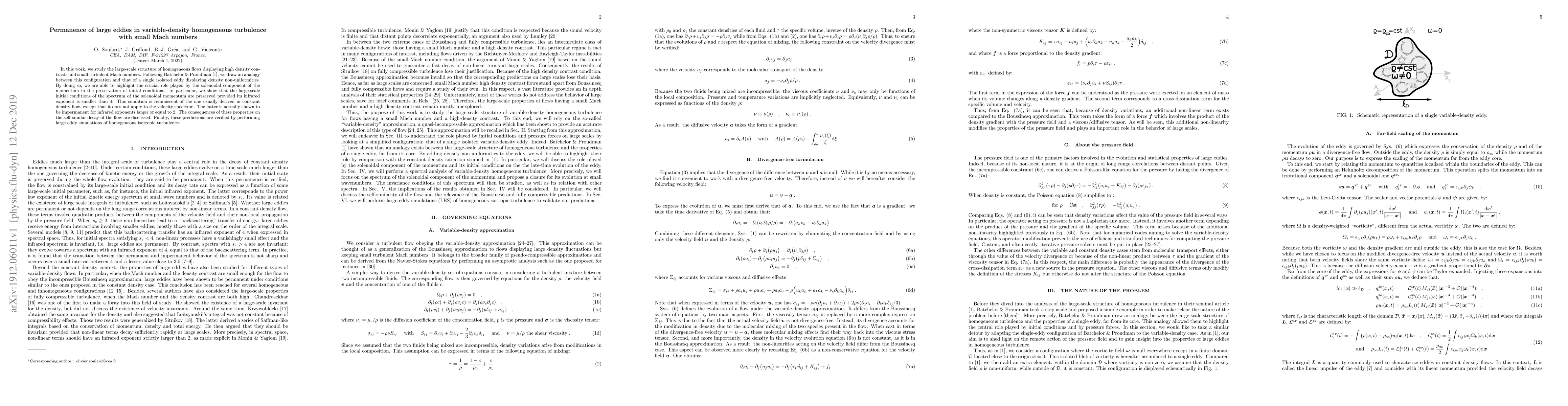 Thumbnail for Permanence of large eddies in variable-density homogeneous turbulence
  with small Mach numbers