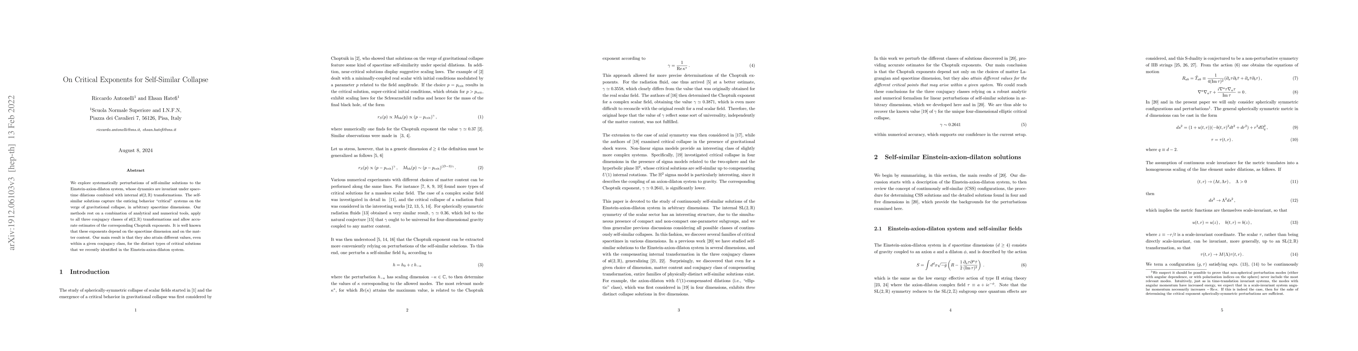 Thumbnail for On Critical Exponents for Self-Similar Collapse