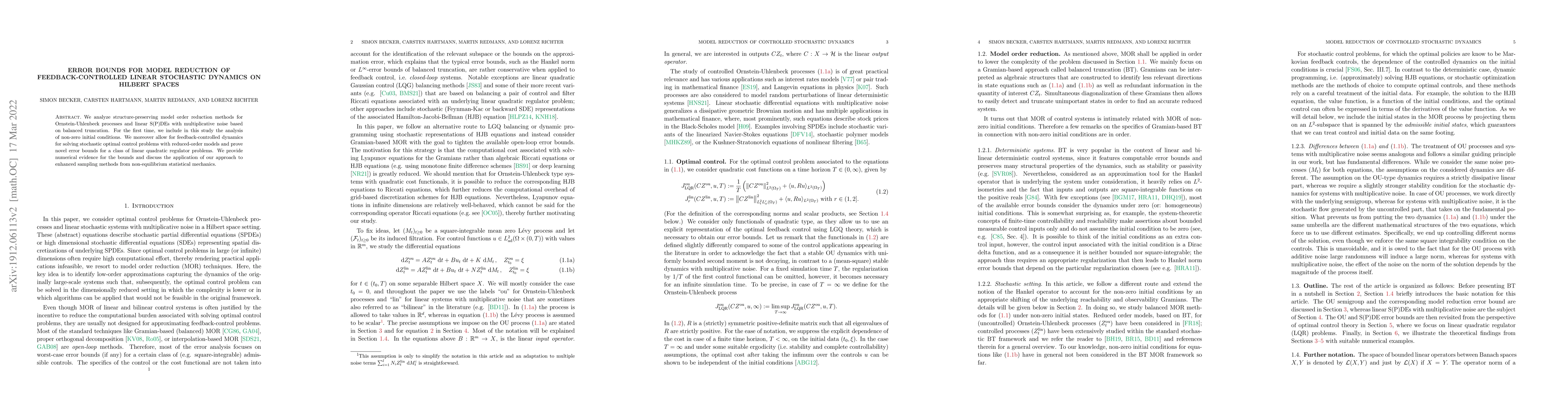 Thumbnail for Error bounds for model reduction of feedback-controlled linear
  stochastic dynamics on Hilbert spaces