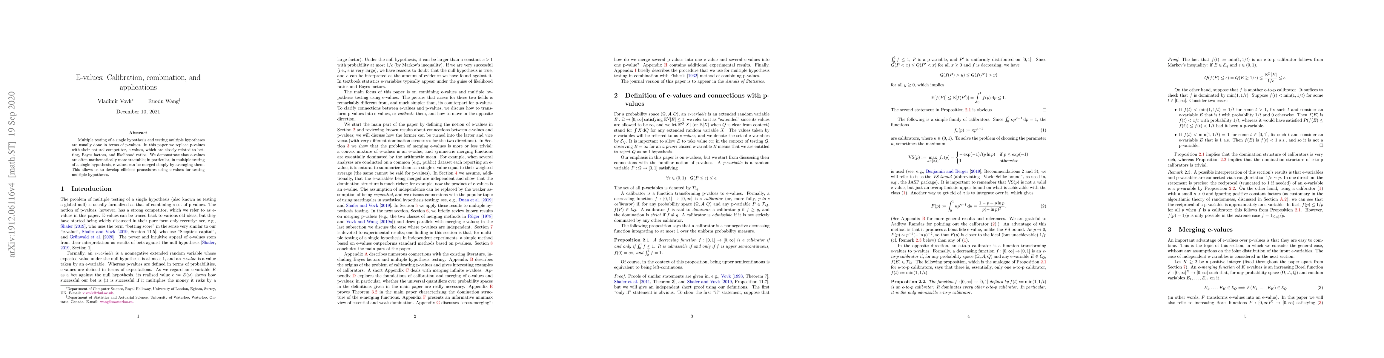 Thumbnail for E-values: Calibration, combination, and applications