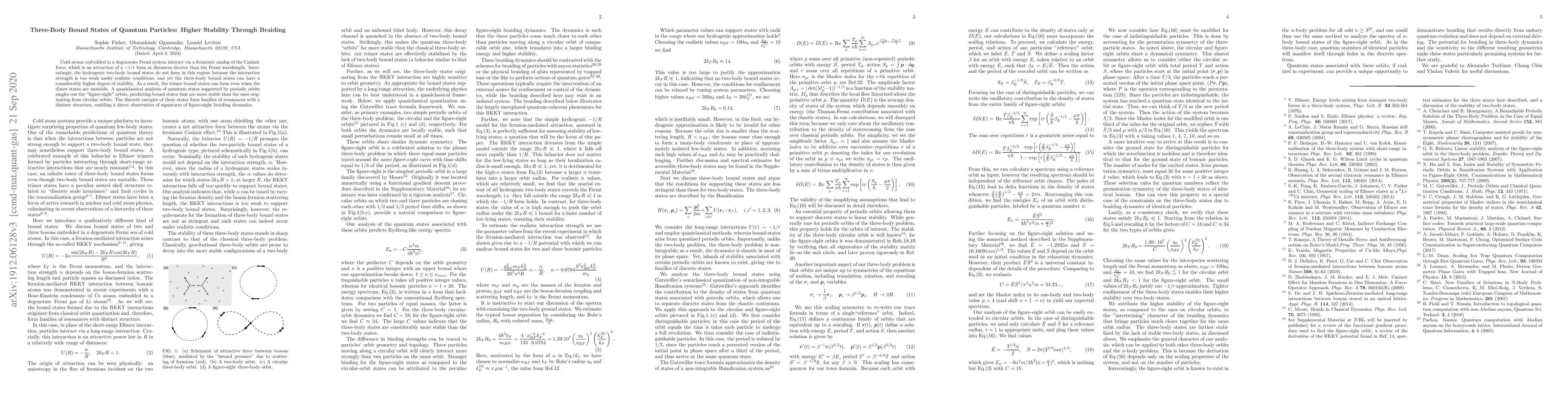 Thumbnail for Three-Body Bound States of Quantum Particles: Higher Stability Through
  Braiding