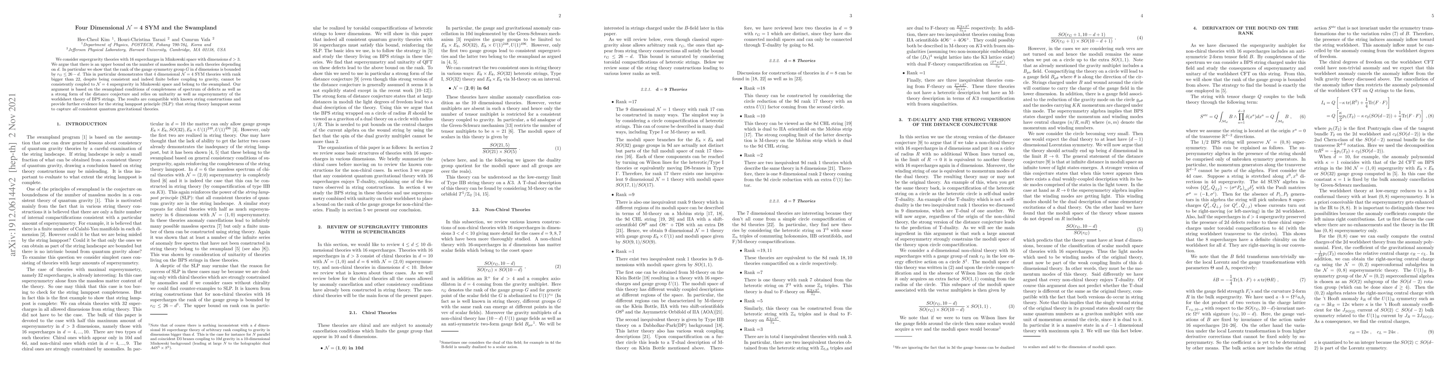 Thumbnail for Four Dimensional $\mathbf{\mathcal{N}=4}$ SYM and the Swampland