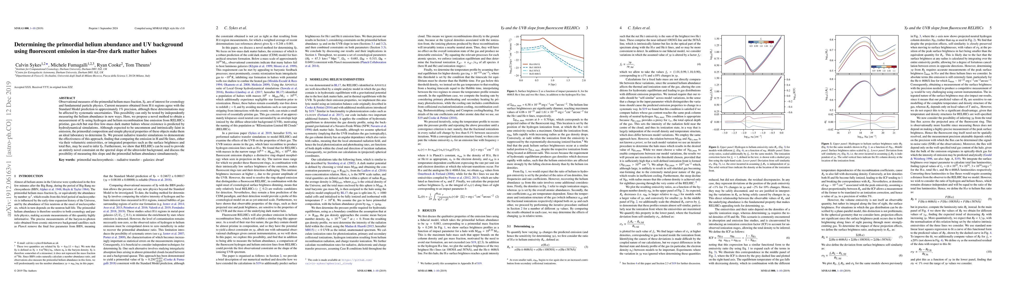 Thumbnail for Determining the primordial helium abundance and UV background using
  fluorescent emission in star-free dark matter haloes