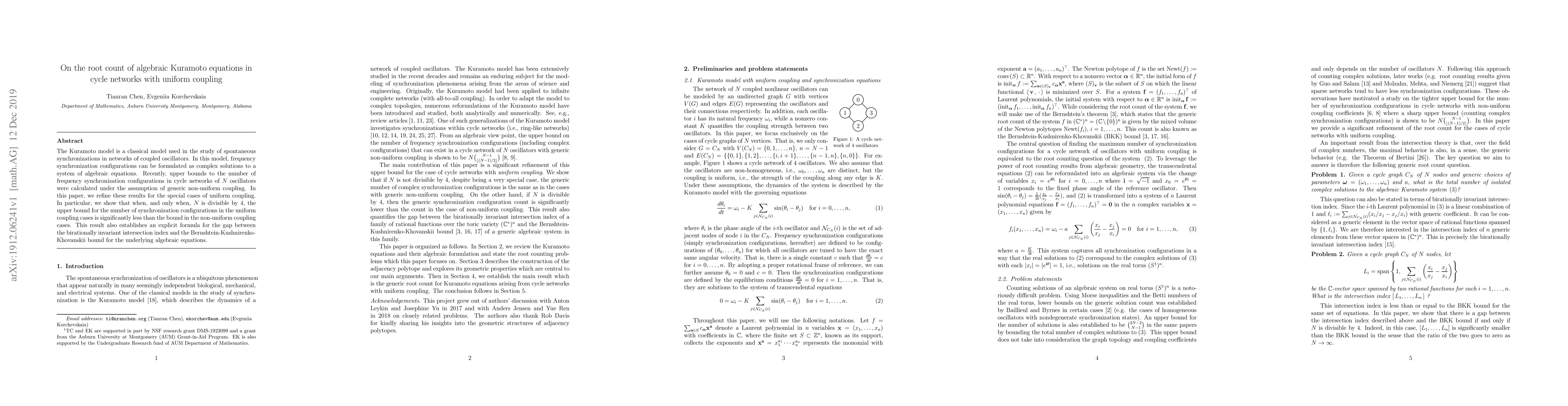 Thumbnail for On the root count of algebraic Kuramoto equations in cycle networks with
  uniform coupling