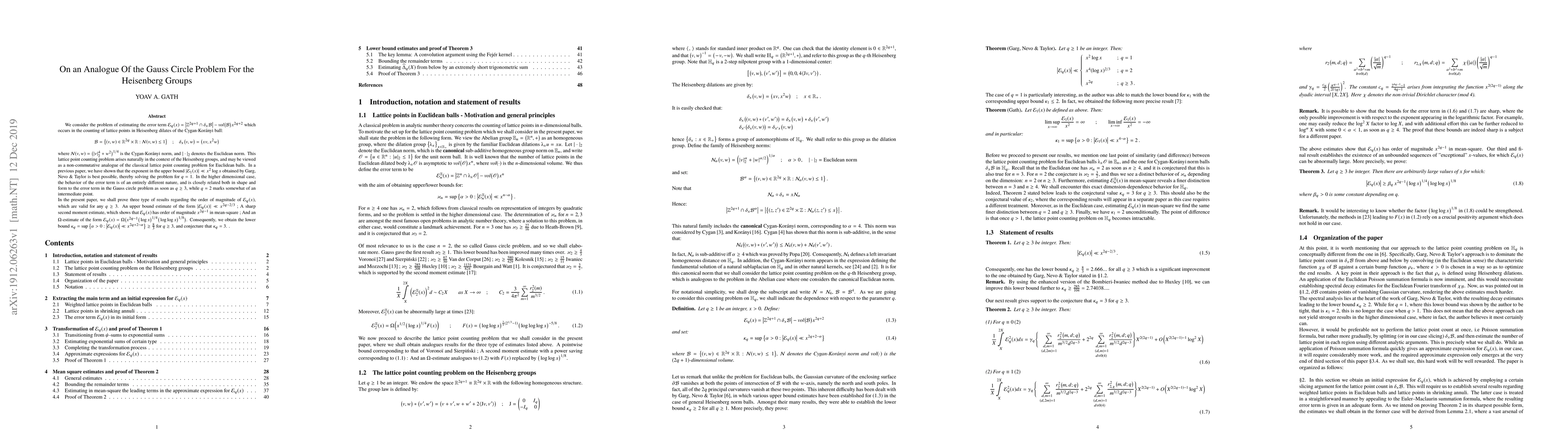 Thumbnail for On an Analogue Of the Gauss Circle Problem For the Heisenberg Groups