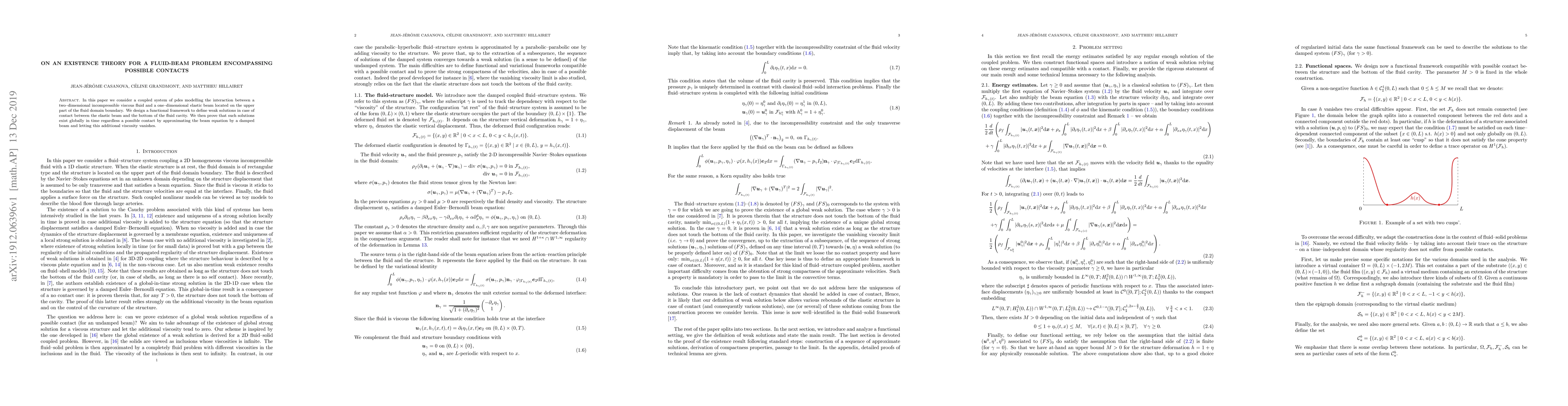 Thumbnail for On an existence theory for a fluid-beam problem encompassing possible
  contacts