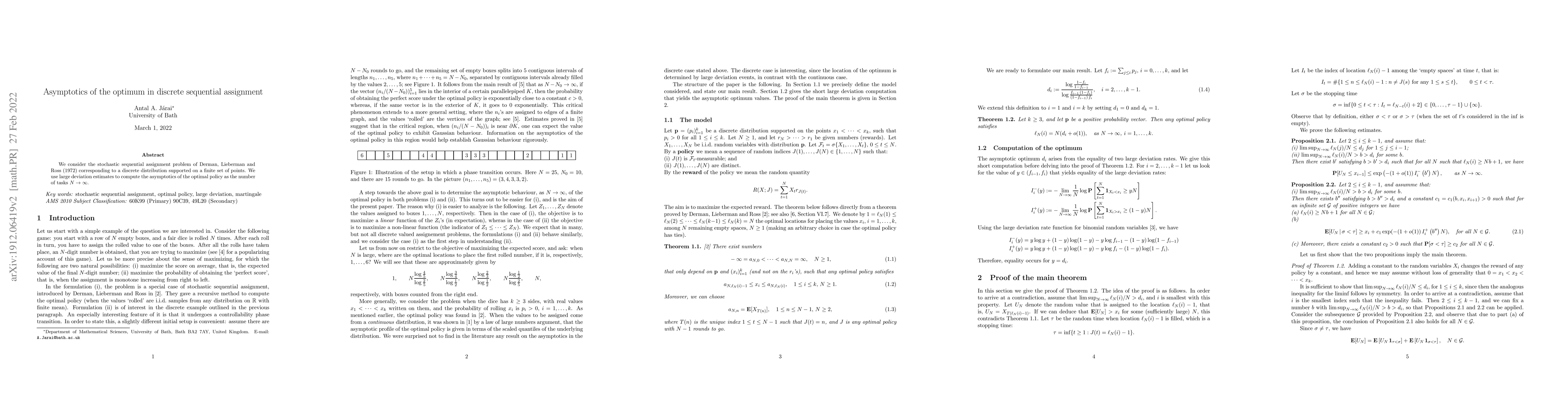 Thumbnail for Asymptotics of the optimum in discrete sequential assignment