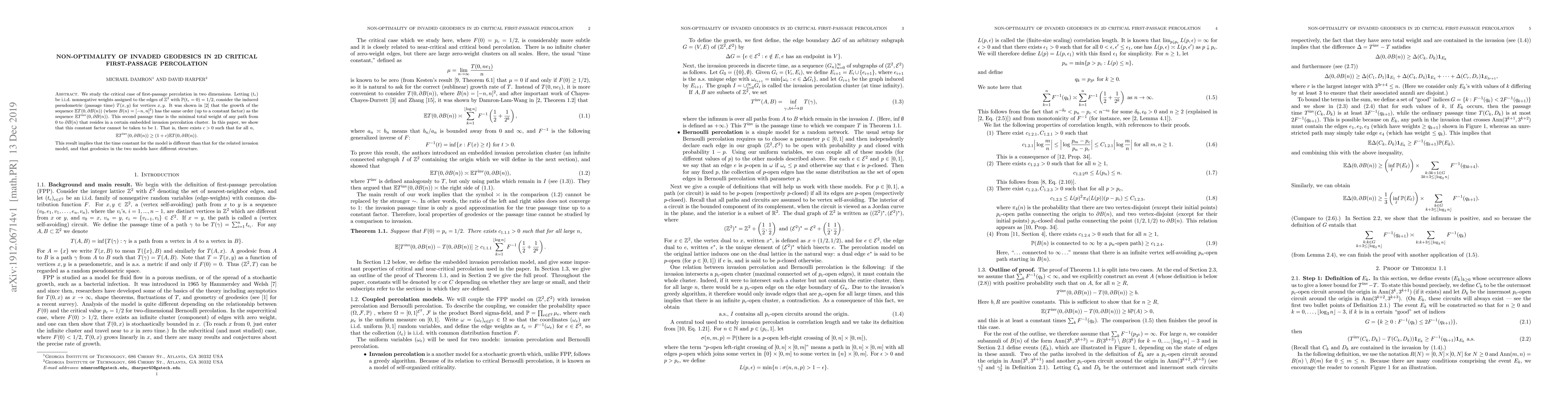 Thumbnail for Non-Optimality of Invaded Geodesics in 2d Critical First-Passage
  Percolation