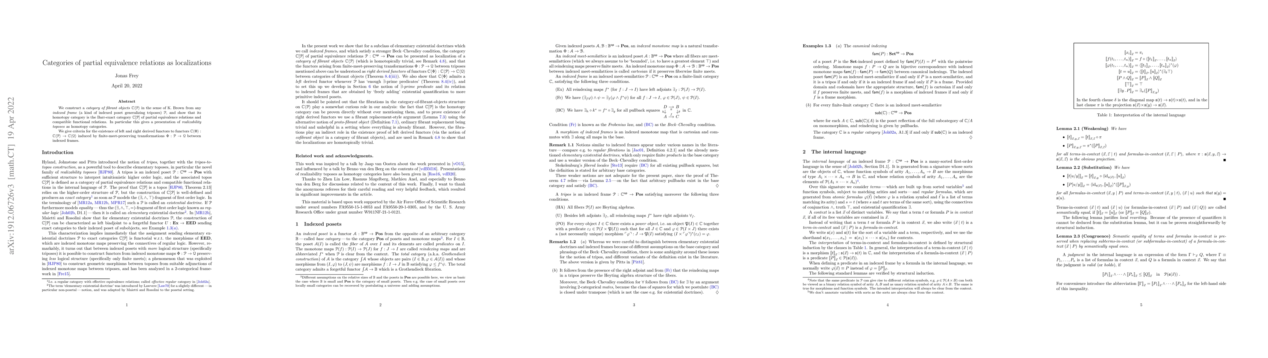 Thumbnail for Categories of partial equivalence relations as localizations