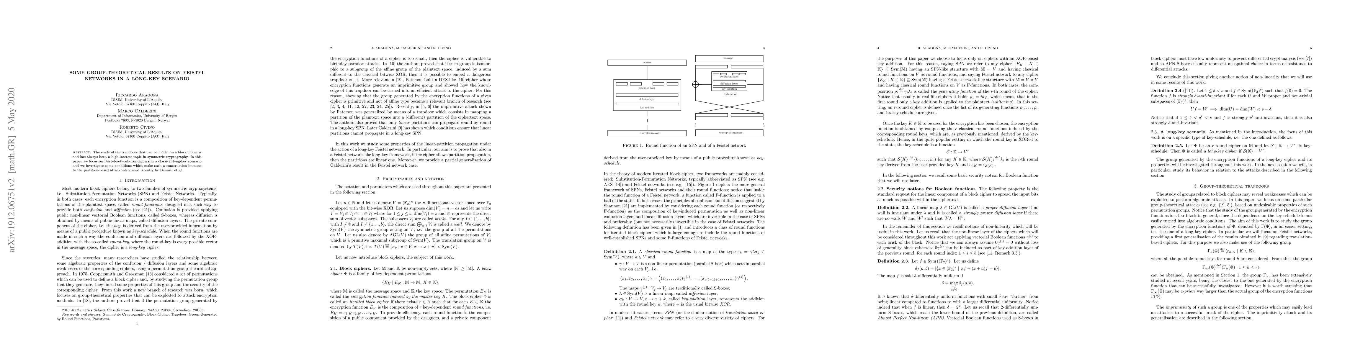 Thumbnail for Some group-theoretical results on Feistel Networks in a long-key
  scenario