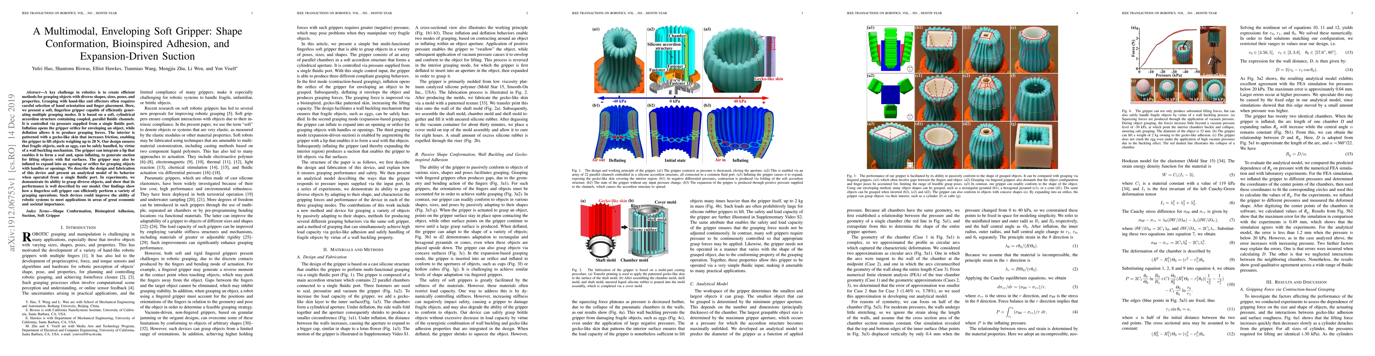 Thumbnail for A Multimodal, Enveloping Soft Gripper: Shape Conformation, Bioinspired
  Adhesion, and Expansion-Driven Suction