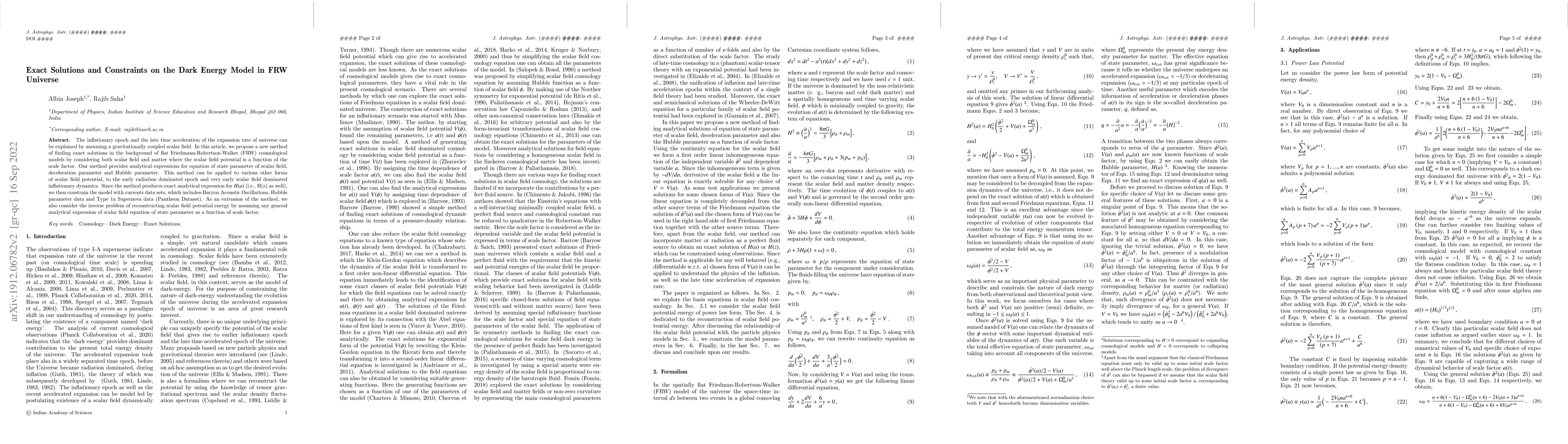 Thumbnail for Exact Solutions and Constraints on the Dark Energy Model in FRW Universe