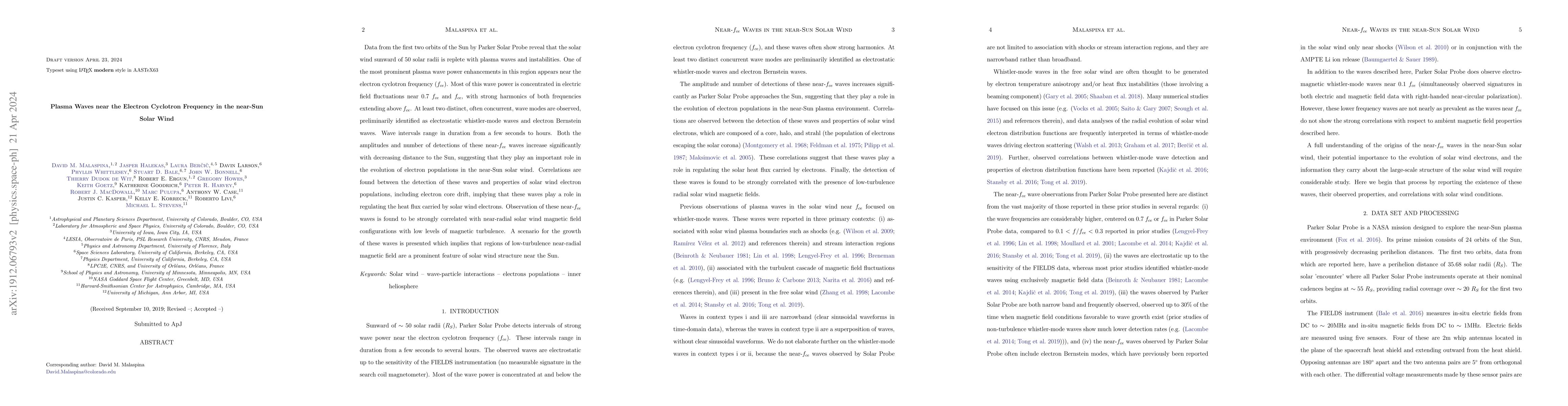 Thumbnail for Plasma Waves near the Electron Cyclotron Frequency in the near-Sun Solar
  Wind