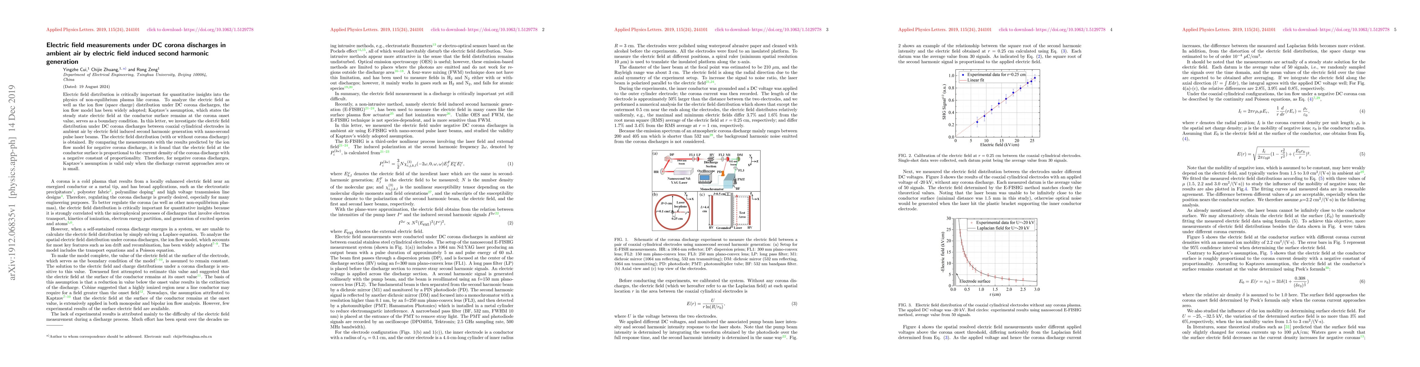 Thumbnail for Electric field measurements under DC corona discharges in ambient air by
  electric field induced second harmonic generation