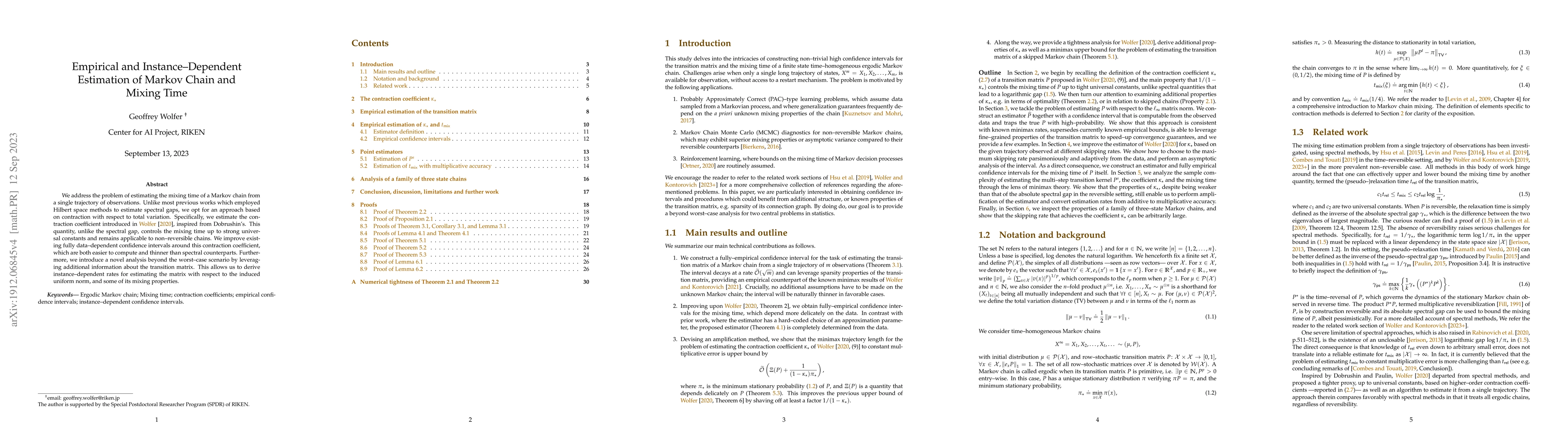 Thumbnail for Empirical and Instance-Dependent Estimation of Markov Chain and Mixing
  Time