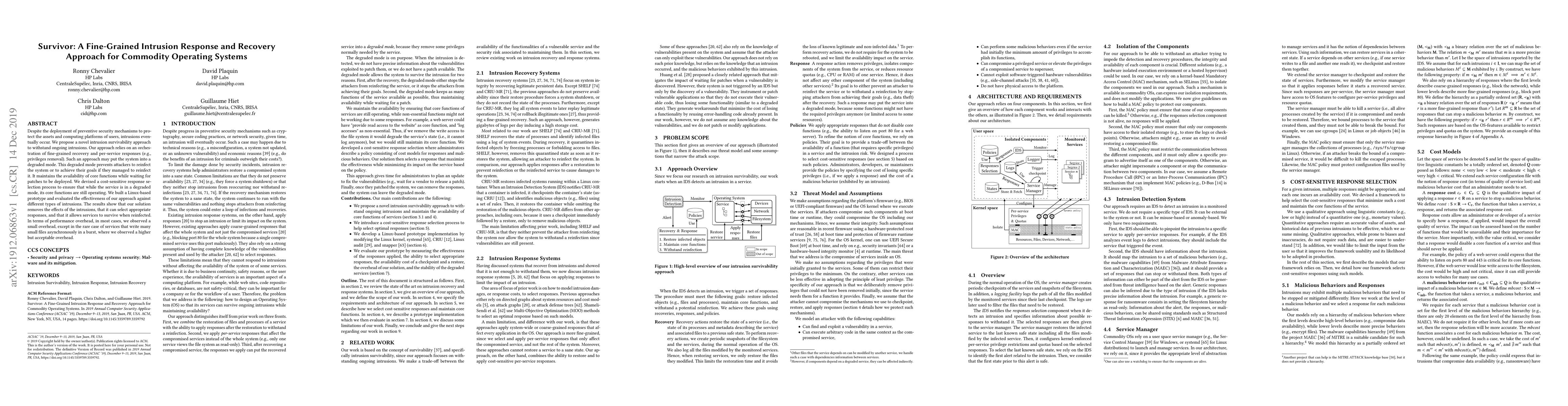 Thumbnail for Survivor: A Fine-Grained Intrusion Response and Recovery Approach for
  Commodity Operating Systems