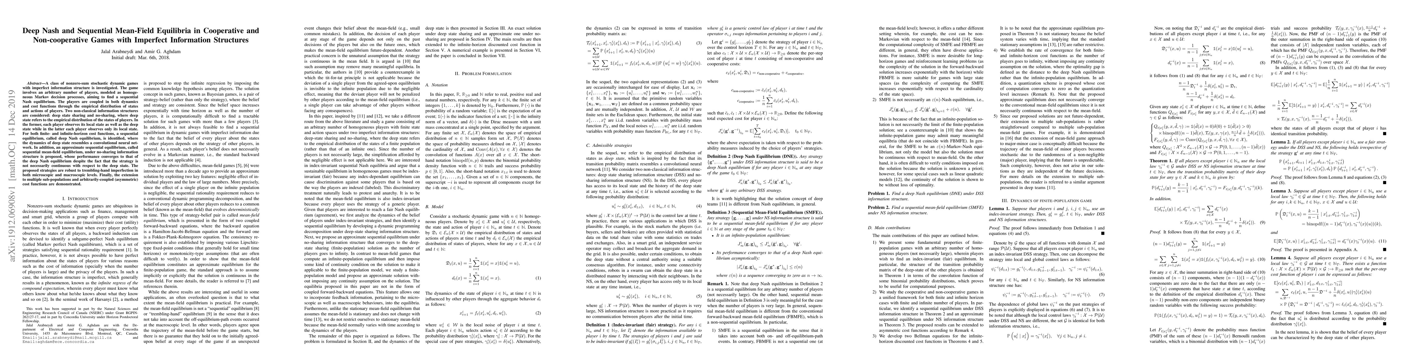 Thumbnail for Deep Nash and Sequential Mean-Field Equilibria in Cooperative and
  Non-cooperative Games with Imperfect Information Structures