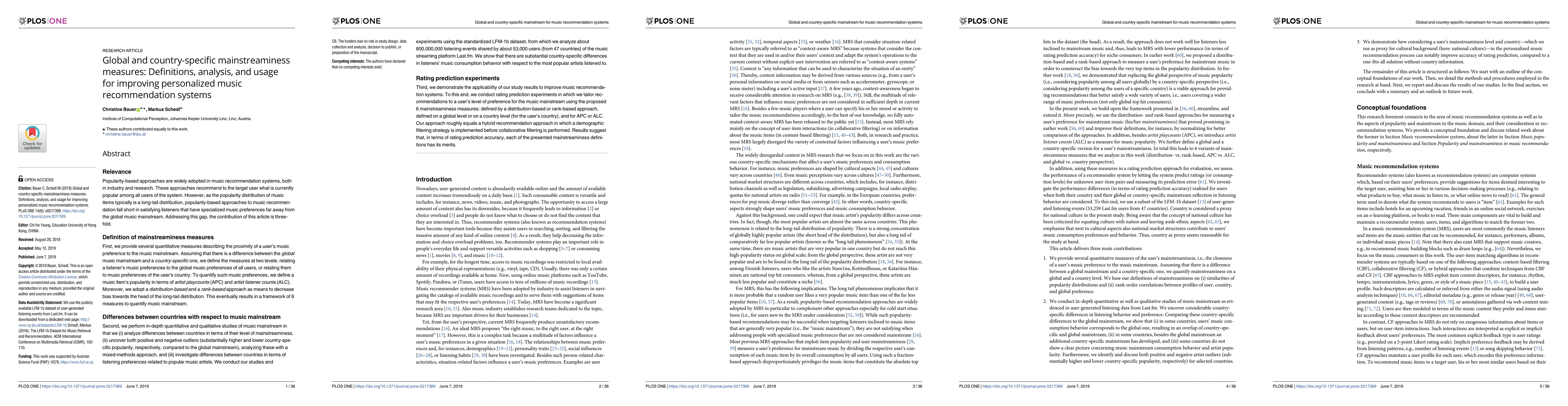 Thumbnail for Global and country-specific mainstreaminess measures: Definitions,
  analysis, and usage for improving personalized music recommendation systems