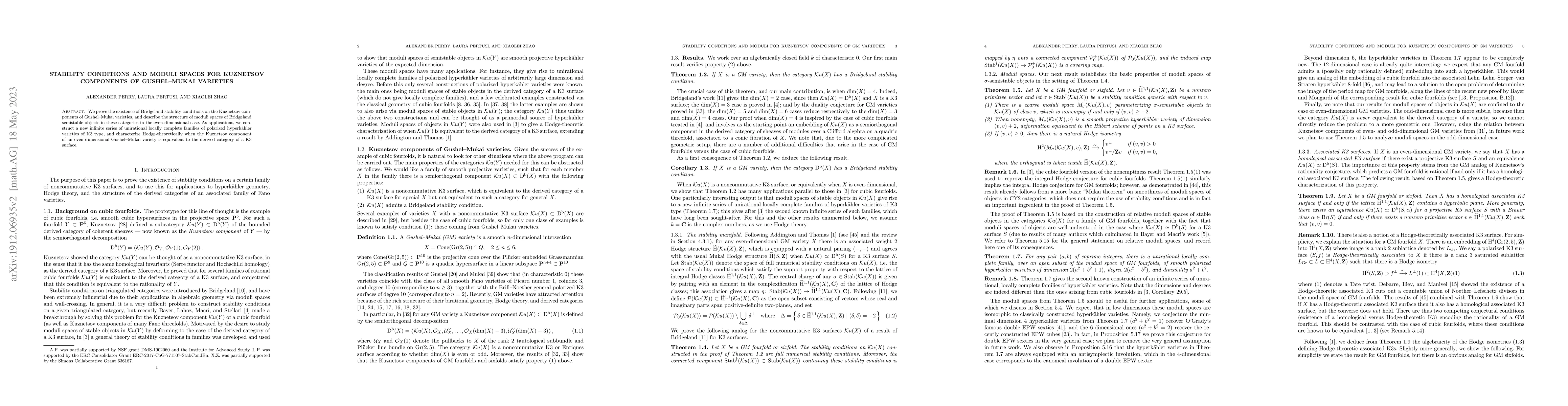 Thumbnail for Stability conditions and moduli spaces for Kuznetsov components of
  Gushel-Mukai varieties