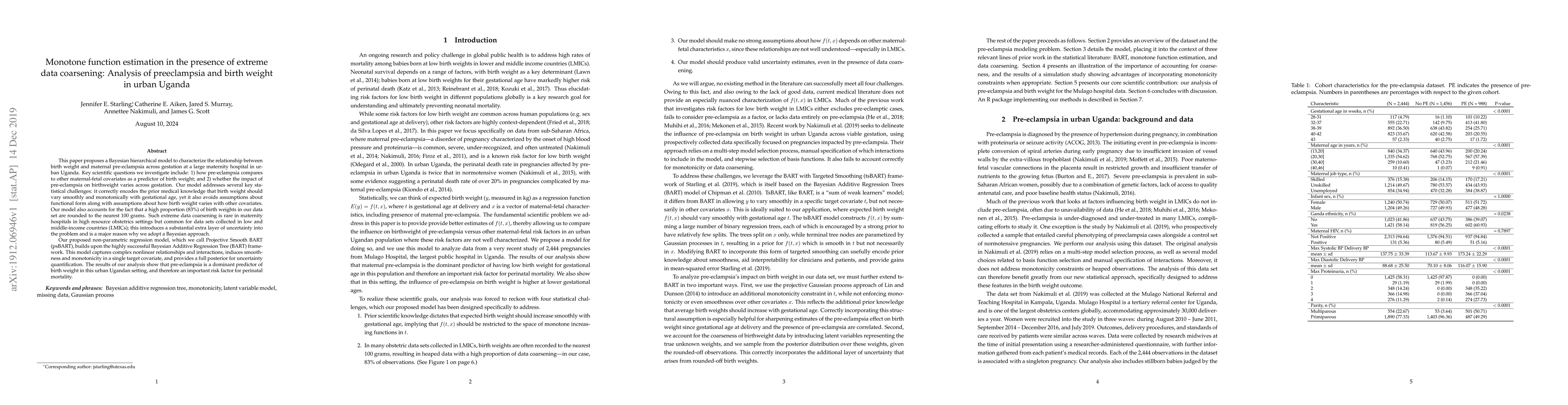 Thumbnail for Monotone function estimation in the presence of extreme data coarsening:
  Analysis of preeclampsia and birth weight in urban Uganda